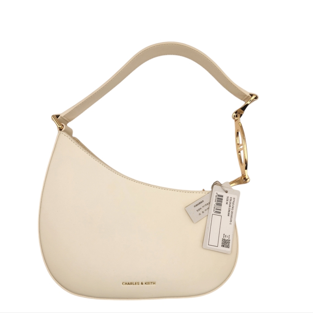 Charles & Keith Ivory Shoulder Bag with Gold Details